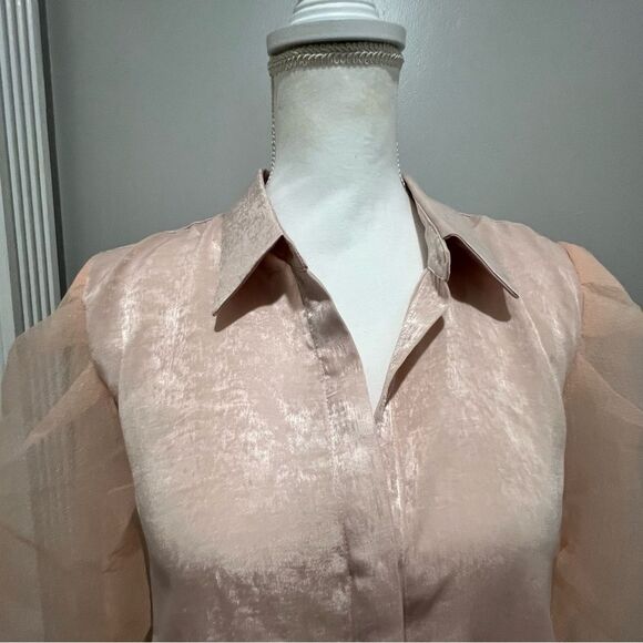 NWT Anthropologie Grey Lab organza sleeve button down blouse in blush sz medium - Picture 3 of 10